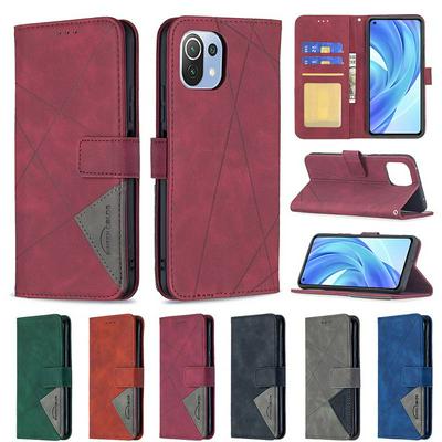 For Xiaomi Mi 11 Lite Stitching Rhombus Pattern BF05 PU Leather Wallet Phone Case with Stand &Card Slots