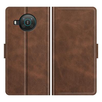 For Nokia X10/X20 Double Buckle Wallet Style Folio Flip Leather Case with Stand and Card Slots Function