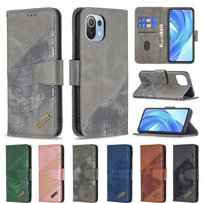 For Xiaomi Mi 11 Lite Colorblock Crocodile Pattern BF04 PU Leather Wallet Phone Case with Stand &Card Slots