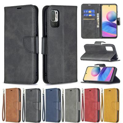 For Xiaomi Poco M3 Pro/Xiaomi Redmi Note 10 5G Solid Color Sheep Pattern Scratch Resistant Wallet Leather Case with Card Slots&Stand Function
