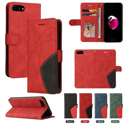 For iPhone 7 Plus/ 8 Plus Double-color Stitching Scratch Resistant Wallet Leather Case 