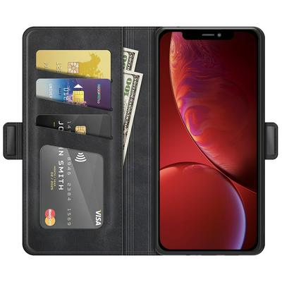 For iPhone 13 Double Buckle Wallet Style Folio Flip Leather Case with Stand and Card Slots Function