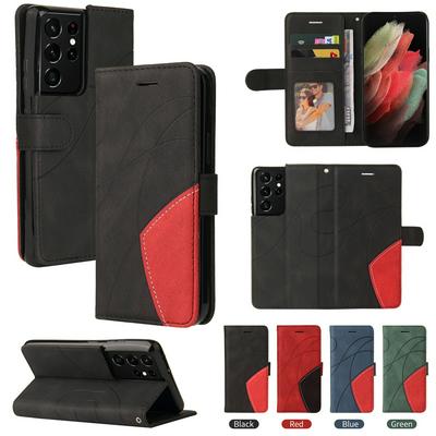 For Samsung Galaxy S21 Ultra 5G Double-color Stitching Scratch Resistant Wallet Leather Case 