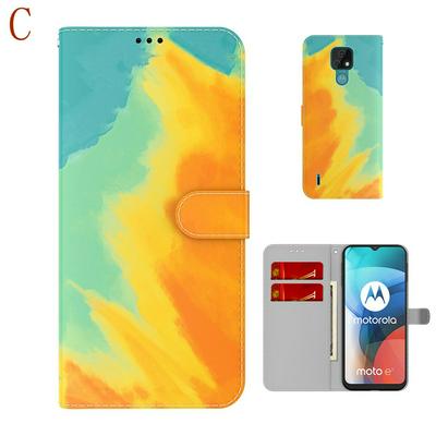 For Motorola Moto E7 Watercolor Pattern Scratch Resistant Wallet Leather Case with Card Slots