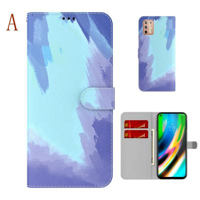 For Motorola Moto G9 Plus Watercolor Pattern Scratch Resistant Wallet Leather Case with Card Slots