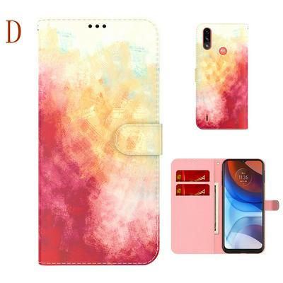 For Motorola Moto E7 Power Watercolor Pattern Scratch Resistant Wallet Leather Case with Card Slots
