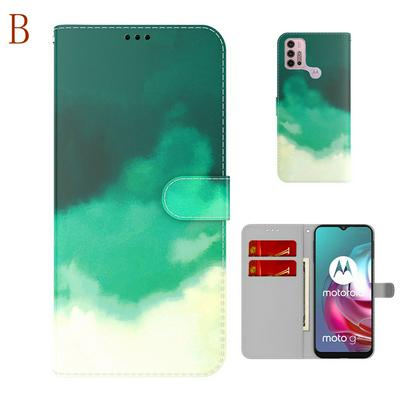 For Motorola Moto G30/G10 Watercolor Pattern Scratch Resistant Wallet Leather Case with Card Slots