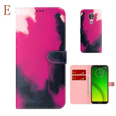 For Motorola Moto G7 Power European Version Watercolor Pattern Scratch Resistant Wallet Leather Case with Card Slots