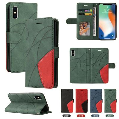 For iPhone X/XS Double-color Stitching Scratch Resistant Wallet Leather Case 