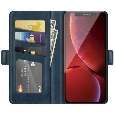 For iPhone 13 Pro Double Buckle Wallet Style Folio Flip Leather Case with Stand and Card Slots Function