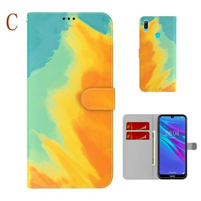 For Huawei Y6 (2019) Watercolor Pattern Scratch Resistant Wallet Leather Case with Card Slots