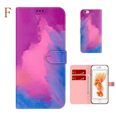For iPhone 6 Watercolor Pattern Scratch Resistant Wallet Leather Case with Card Slots