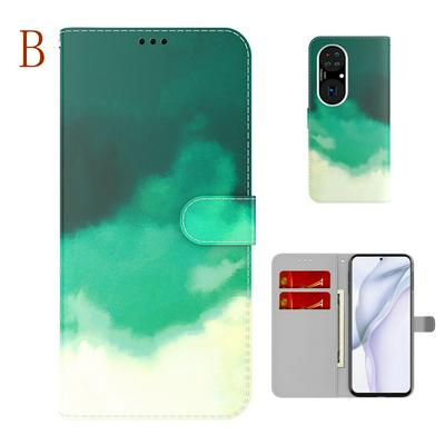 For Huawei P50 Pro Watercolor Pattern Scratch Resistant Wallet Leather Case with Card Slots