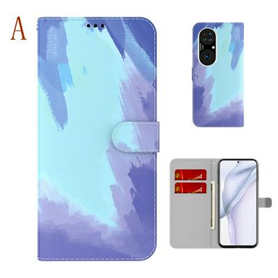 For Huawei P50 Watercolor Pattern Scratch Resistant Wallet Leather Case with Card Slots