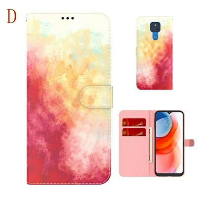 For Motorola Moto G Play (2021) Watercolor Pattern Scratch Resistant Wallet Leather Case with Card Slots