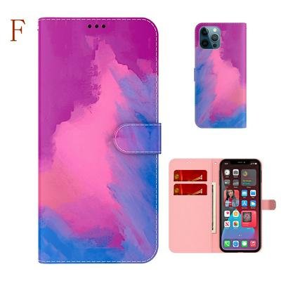 For iPhone 12 Pro Max(6.7) Watercolor Pattern Scratch Resistant Wallet Leather Case with Card Slots