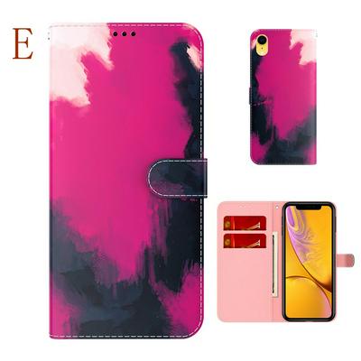 For iPhone XR 6.1 Watercolor Pattern Scratch Resistant Wallet Leather Case with Card Slots