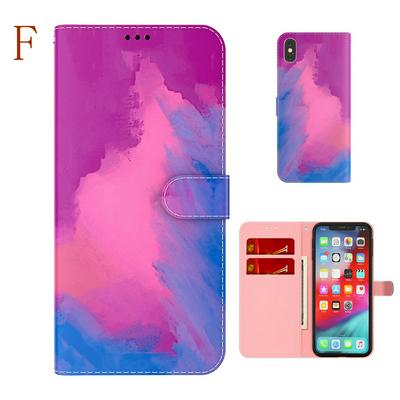 For iPhone XS Max 6.5 Watercolor Pattern Scratch Resistant Wallet Leather Case with Card Slots