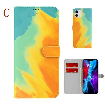 For iPhone 12 mini(5.4) Watercolor Pattern Scratch Resistant Wallet Leather Case with Card Slots