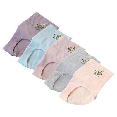 5Pcs Women's Pure Cotton Breathable Thread Embroidered Panties High Waist Abdomen and Hip-up Brifes
