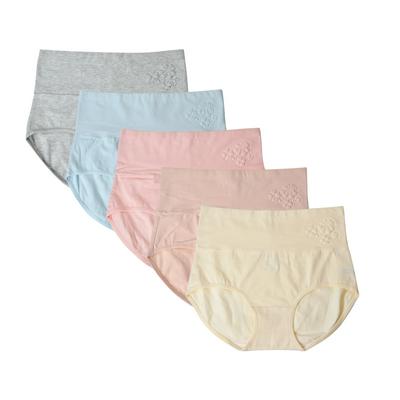 5Pcs Women's Pure Cotton Embossed High Waist Panties Abdomen Postpartum Breathable Hip-up Triangle Briefs