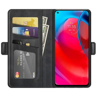 For Motorola Moto G Stylus 5G Double Buckle Wallet Style Folio Flip Leather Case with Stand and Card Slots Function
