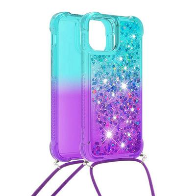 For iPhone 13 Pro Lanyard Anti-fall Gradient Quicksand Soft TPU Back Cover Phone Case