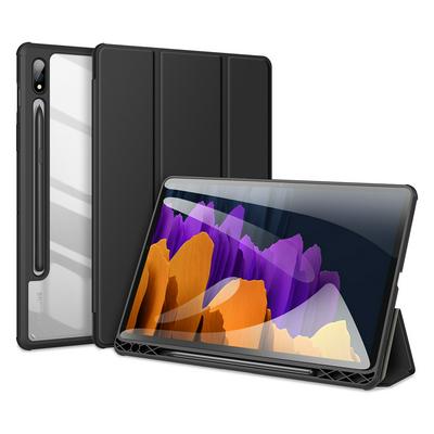DUX Toby-For Samsung Galaxy Tab S7 T870 Transparent Back Shell Tri-Fold Stand Auto Sleep Function PU Leather Tablet Protective Case
