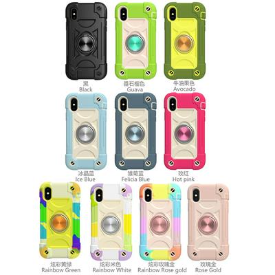 For iPhone Xs Max 6.5 Colorful Universal Dual-ring Stand Three-in-one Anti-fall PC+Silica gel Back Cover Case 