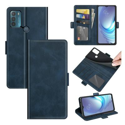 For Motorola Moto G50 Double Buckle Wallet Style Folio Flip Leather Case with Stand and Card Slots Function