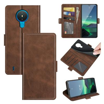 For Nokia 1.4 Double Buckle Wallet Style Folio Flip Leather Case with Stand and Card Slots Function
