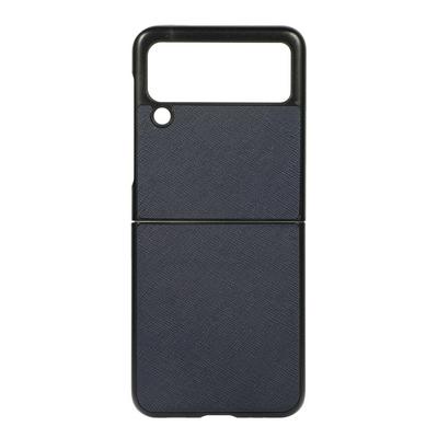 For Samsung Galaxy Z Flip3 5G Genuine Leather Cross Pattern Shockproof Anti-Scratch Hard PC Back Cover Case