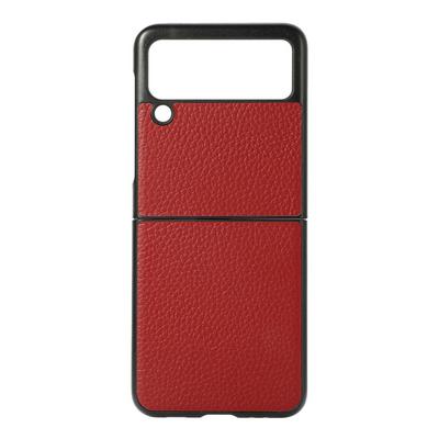 For Samsung Galaxy Z Flip3 5G Genuine Leather Lychee Pattern Shockproof Anti-Scratch Hard PC Back Cover Case
