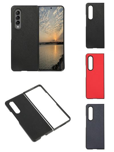 For Samsung Galaxy Z Fold3 5G Genuine Leather Cross Pattern Shockproof Anti-Scratch Hard PC Protective Case