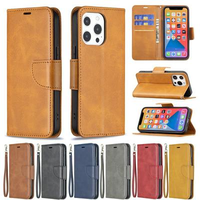 For iPhone 13 Pro Solid Color Sheep Pattern Scratch Resistant Wallet Leather Case with Card Slots&Stand Function