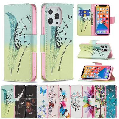 For iPhone 13 Pro Color Painted Scratch Resistant Flip Leather Case with Stand and Card Slots Function