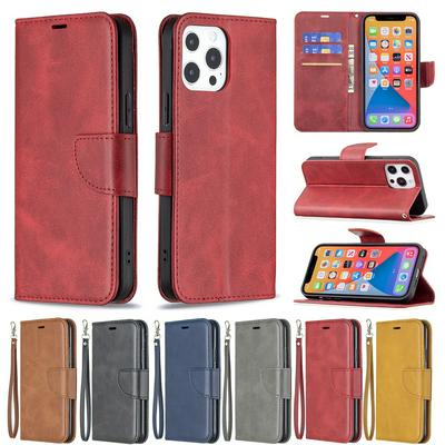 For iPhone 13 Pro Max Solid Color Sheep Pattern Scratch Resistant Wallet Leather Case with Card Slots&Stand Function