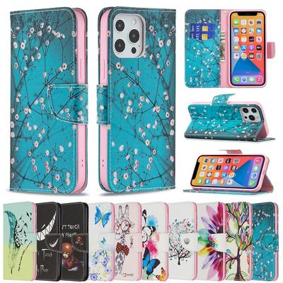 For iPhone 13 Pro Max Color Painted Scratch Resistant Flip Leather Case with Stand and Card Slots Function