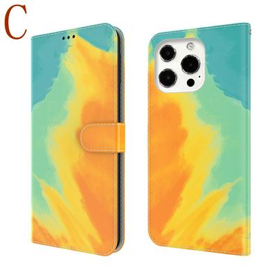 For iPhone 13 Pro Max Watercolor Pattern Scratch Resistant Wallet Leather Case with Card Slots