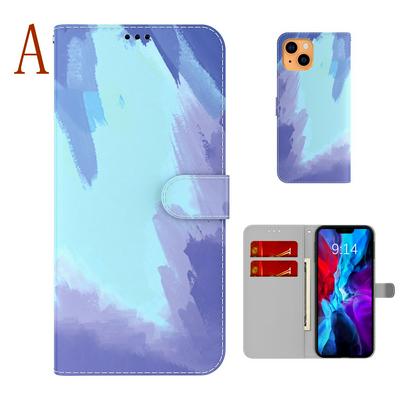 For iPhone 13 mini Watercolor Pattern Scratch Resistant Wallet Leather Case with Card Slots