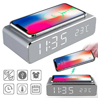 Bluetooth Wireless Charging Dual-use LED Smart Alarm Clock Time Temperature Display Wireless Charging Pad Dock Alarm Clock for Bedroom, Meeting, Travel, Homework and More 