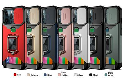 For iPhone 13 Pro Ring Bracket Card Slot 2 in 1 Invisible Sliding Window Type Hard PC Back Cover Case