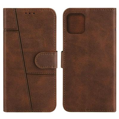 For iPhone 13 Pro Stitching Calfskin Flip Leather Case with Stand and Card Slots Function