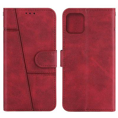 For iPhone 13 Stitching Calfskin Flip Leather Case with Stand and Card Slots Function