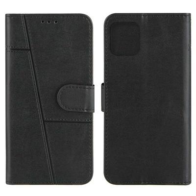 For iPhone 13 Pro Max Stitching Calfskin Flip Leather Case with Stand and Card Slots Function