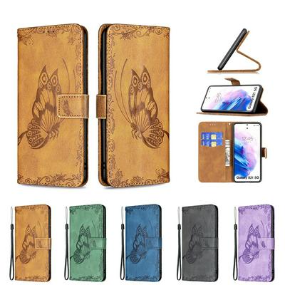 For iPhone 13 Embossed Flying Butterflies Scratch Resistant Wallet Leather Case with Stand Function