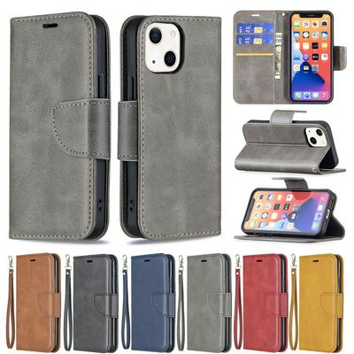 For iPhone 13 Solid Color Sheep Pattern Scratch Resistant Wallet Leather Case with Card Slots&Stand Function