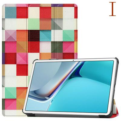 For Huawei MatePad 11(2021) Tri-fold Colored Painting Anti-fall PU Leather Tablet Protective Cover with Auto Wake Function