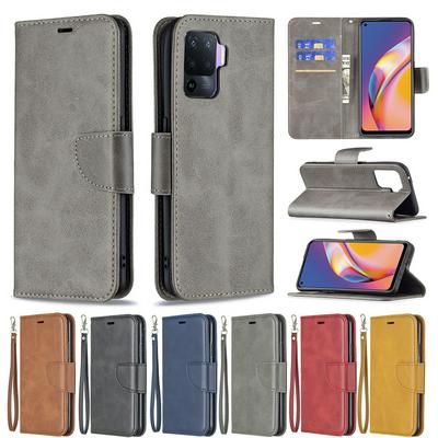 For OPPO A94 4G/F19 Pro Solid Color Sheep Pattern Scratch Resistant Wallet Leather Case with Card Slots&Stand Function