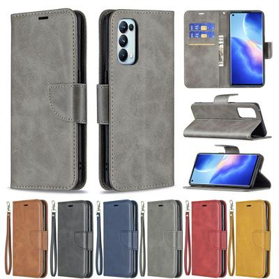 For OPPO Reno5 Pro 5G Solid Color Sheep Pattern Scratch Resistant Wallet Leather Case with Card Slots&Stand Function